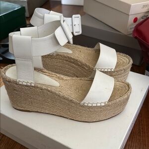 Vince White and Tan Espadrille Platform Sandals
